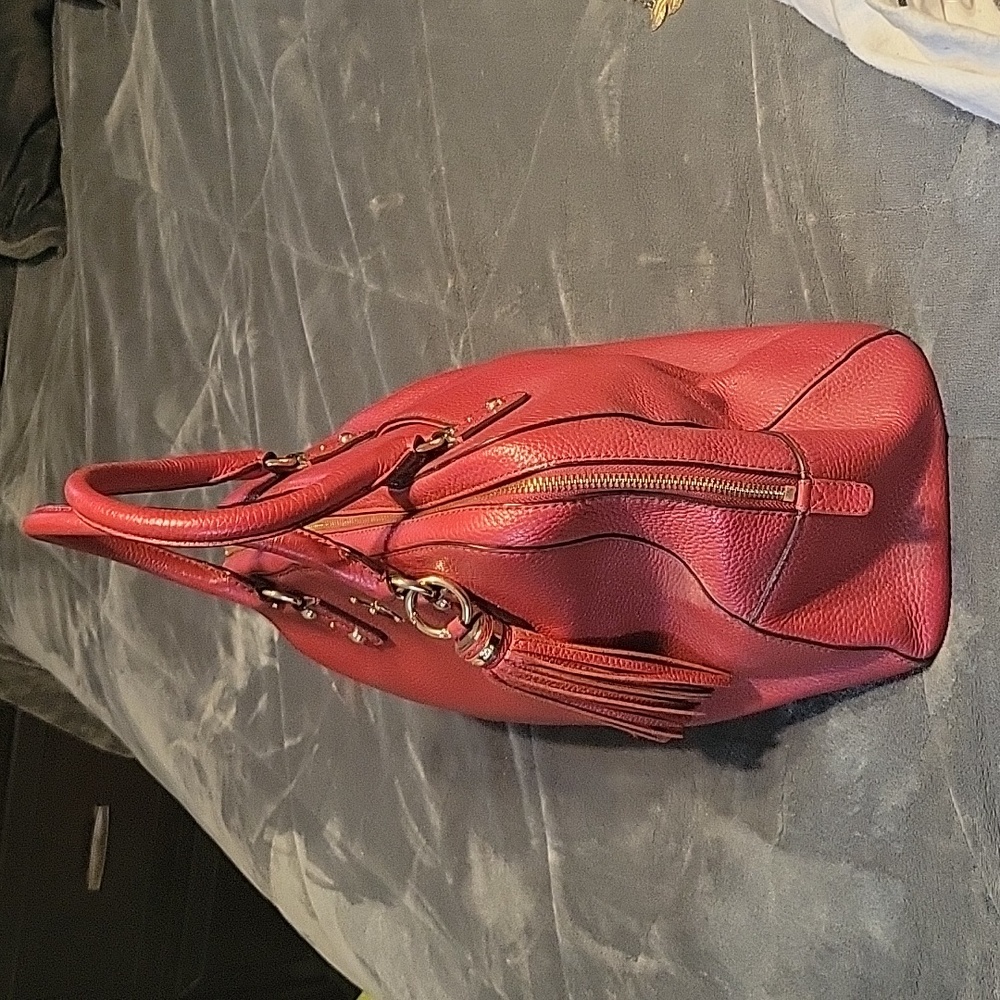 MICHAEL MICHAEL KORS Red Leather Large Bedford Tassel Satchel - Picture 5 of 5
